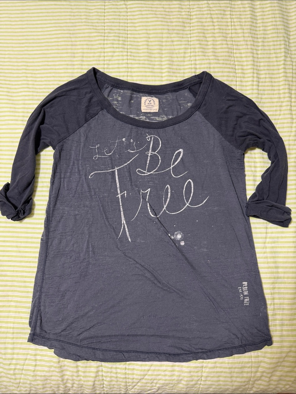 American Eagle Outfitters Navy and Dark Navy let’s be free Graphic Top